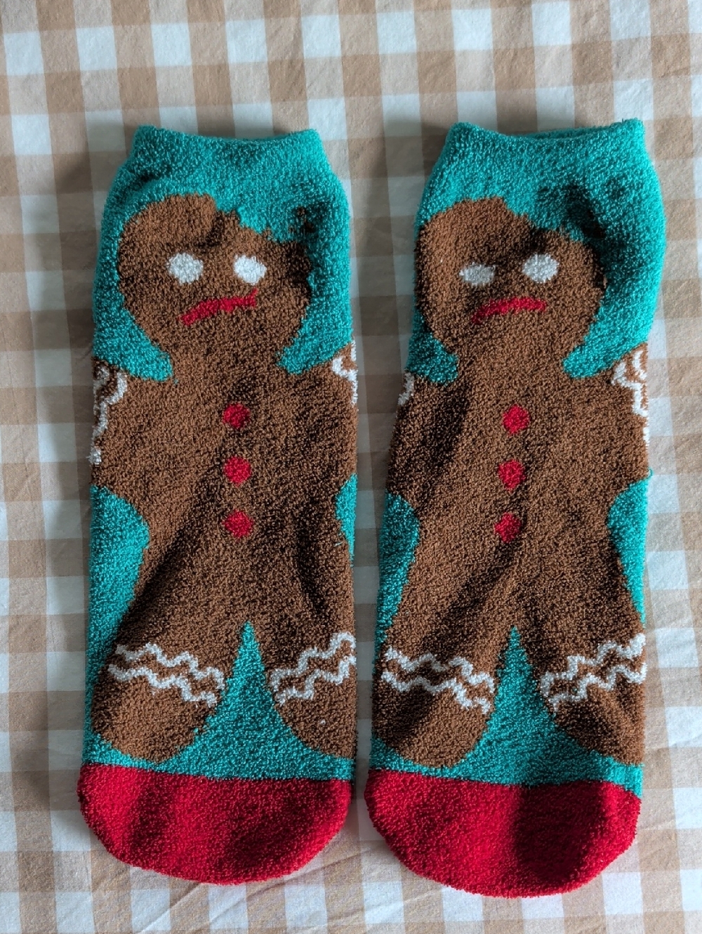 Gingerbread Novelty Ankle Socks in Teal & Red NWOT